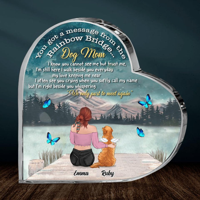 Personalized Pet Memorial Acrylic Plaque - Adult/Couple With Up to 5 Pets - Memorial Gift For Dog Cat Lover - You Got A Message From The Rainbow Bridge