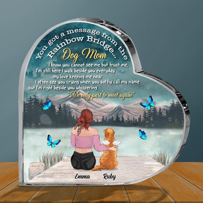 Personalized Pet Memorial Acrylic Plaque - Adult/Couple With Up to 5 Pets - Memorial Gift For Dog Cat Lover - You Got A Message From The Rainbow Bridge
