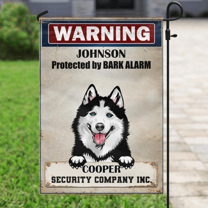 Personalized Warning Dog Flag Sign - Gift Idea For Dog Lover - Protected By Bark Alarm