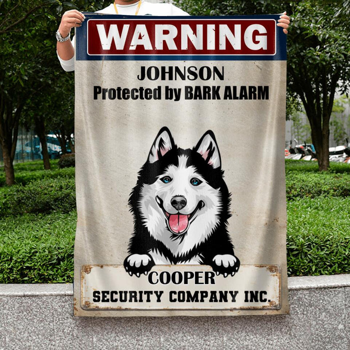 Personalized Warning Dog Flag Sign - Gift Idea For Dog Lover - Protected By Bark Alarm