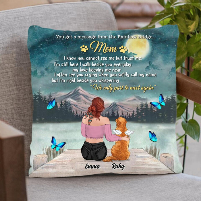 Personalized Memorial Pet Pillow Cover/Fleece Blanket/Quilt - Adult/Couple With Up to 5 Pets - Memorial Gift For Dog/ Cat Lover - You Got A Message From The Rainbow Bridge