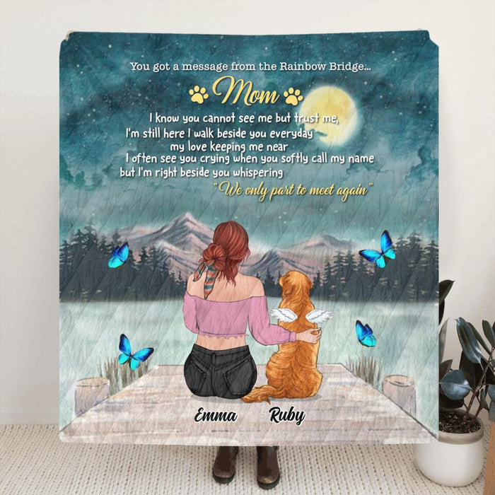 Personalized Memorial Pet Pillow Cover/Fleece Blanket/Quilt - Adult/Couple With Up to 5 Pets - Memorial Gift For Dog/ Cat Lover - You Got A Message From The Rainbow Bridge
