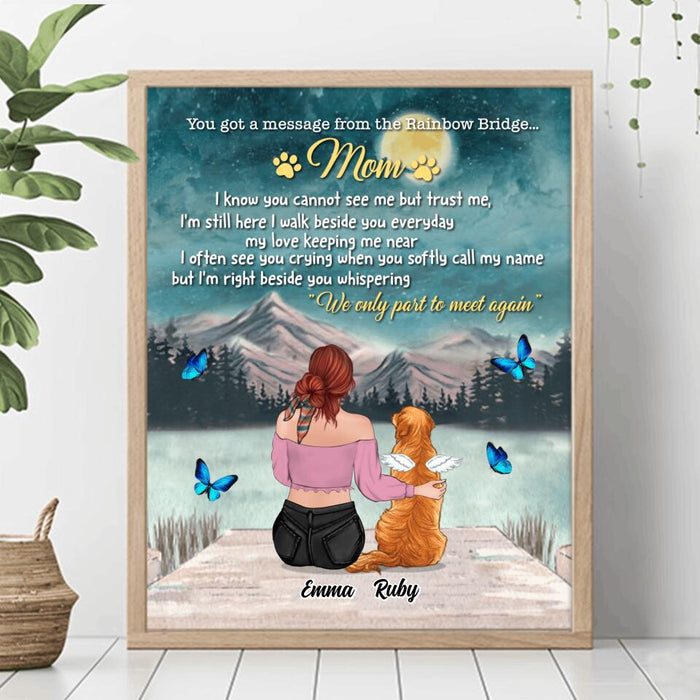 Personalized Memorial Dog/Cat Poster - Adult/Couple With Up to 5 Pets - Memorial Gift For Dog/Cat Lover - You Got A Message From The Rainbow Bridge