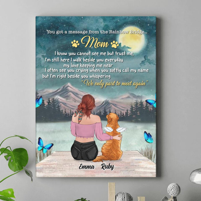 Personalized Memorial Dog/Cat Canvas - Adult/Couple With Up to 5 Pets - Memorial Gift For Dog/Cat Lover - You Got A Message From The Rainbow Bridge
