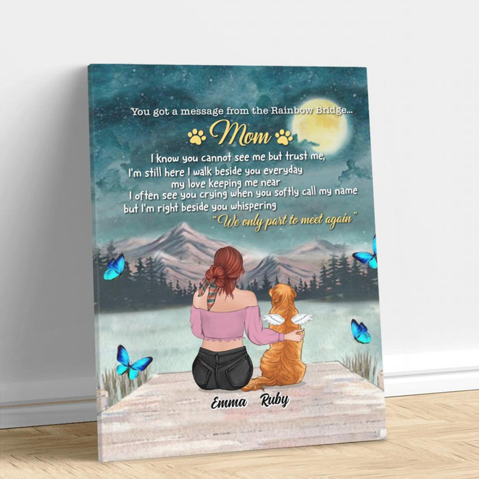 Personalized Memorial Dog/Cat Canvas - Adult/Couple With Up to 5 Pets - Memorial Gift For Dog/Cat Lover - You Got A Message From The Rainbow Bridge