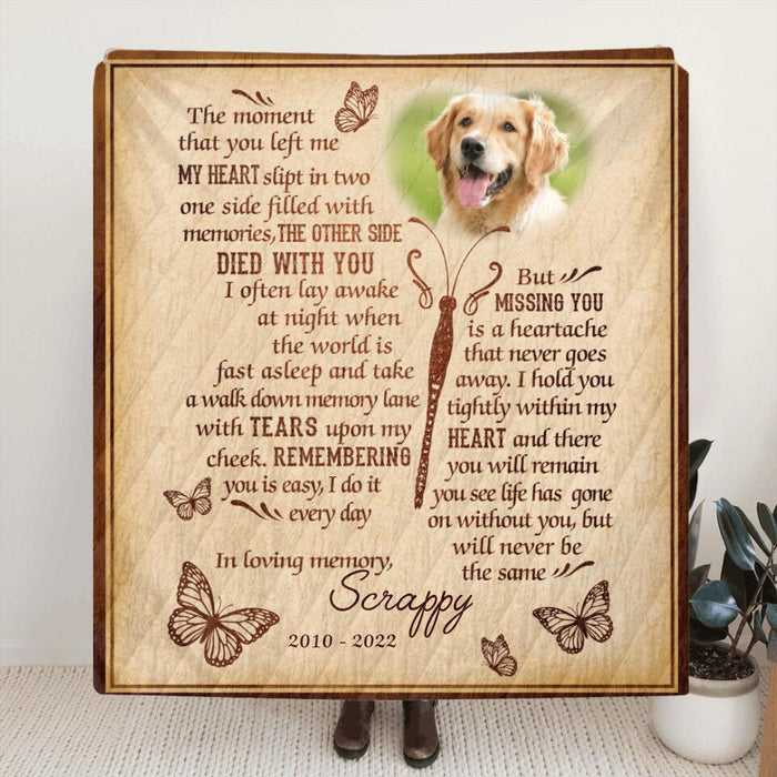 Custom Photo Memorial Dog Fleece Throw Blanket/Quilt - Gift Idea For Dog Lover - I'll Be Waiting At The Door