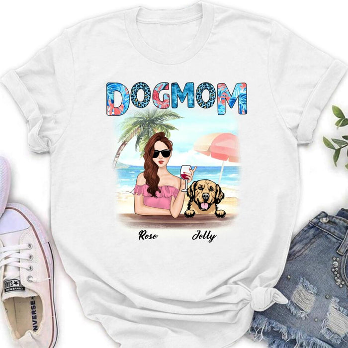 Personalized Dog Mom Summer Patterned Shirt/Hoodie - Up to 4 Dogs - Gift Idea For Dog Mom