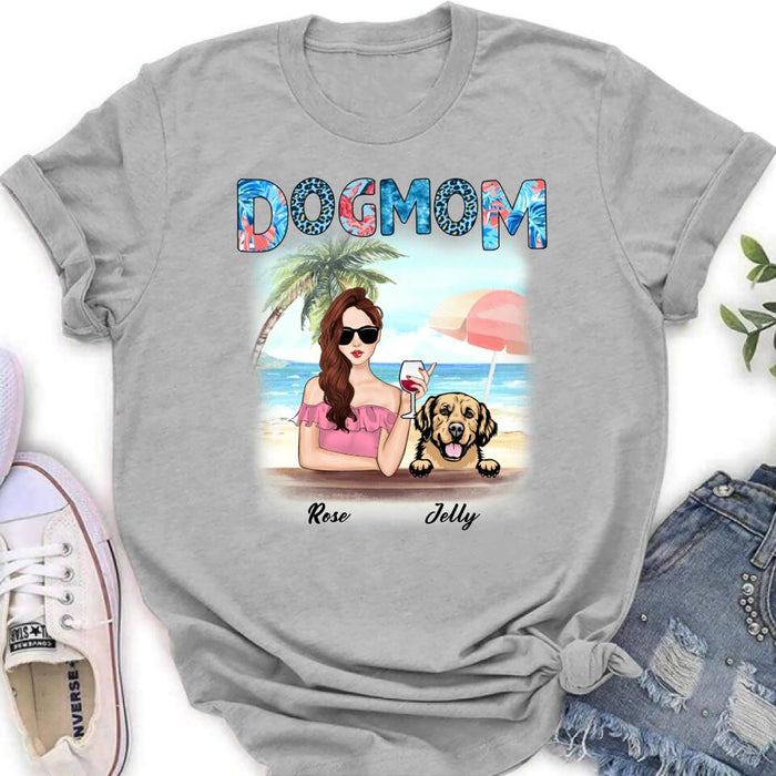 Personalized Dog Mom Summer Patterned Shirt/Hoodie - Up to 4 Dogs - Gift Idea For Dog Mom