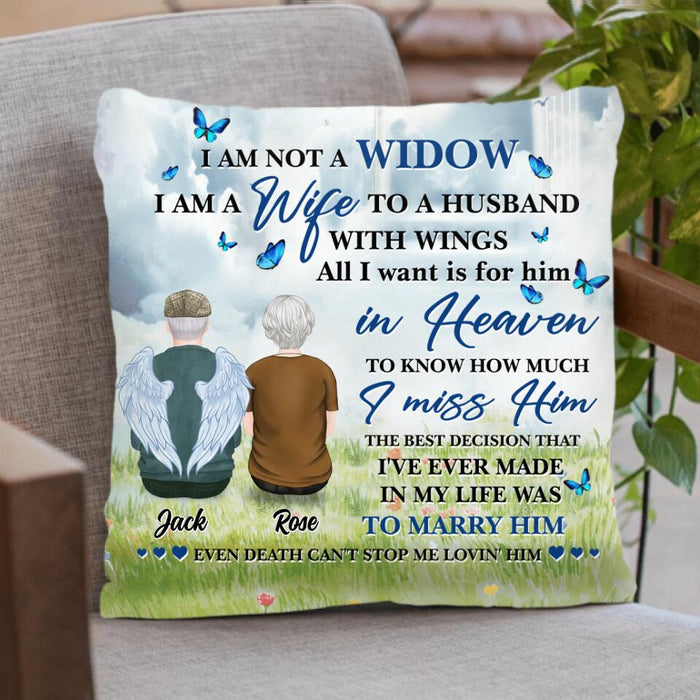 Personalized Couple Quilt/Fleece Blanket/Pillow Cover - Memorial Gift Idea For Couple - I Am A Wife To A Husband With Wings