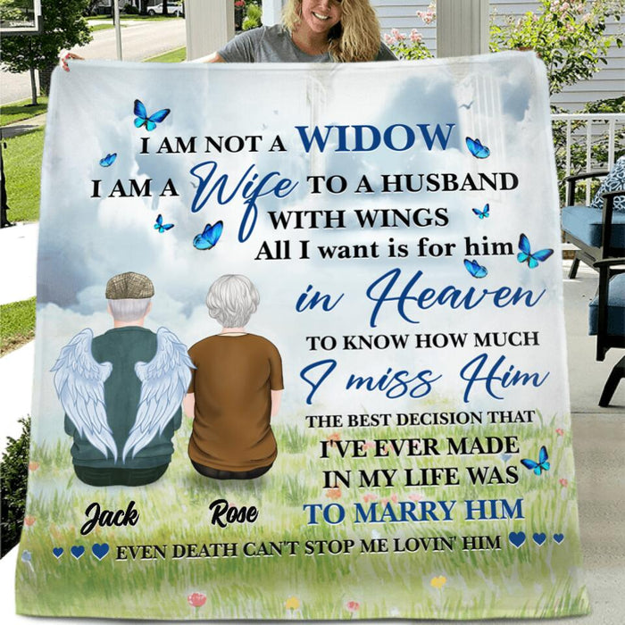 Personalized Couple Quilt/Fleece Blanket/Pillow Cover - Memorial Gift Idea For Couple - I Am A Wife To A Husband With Wings