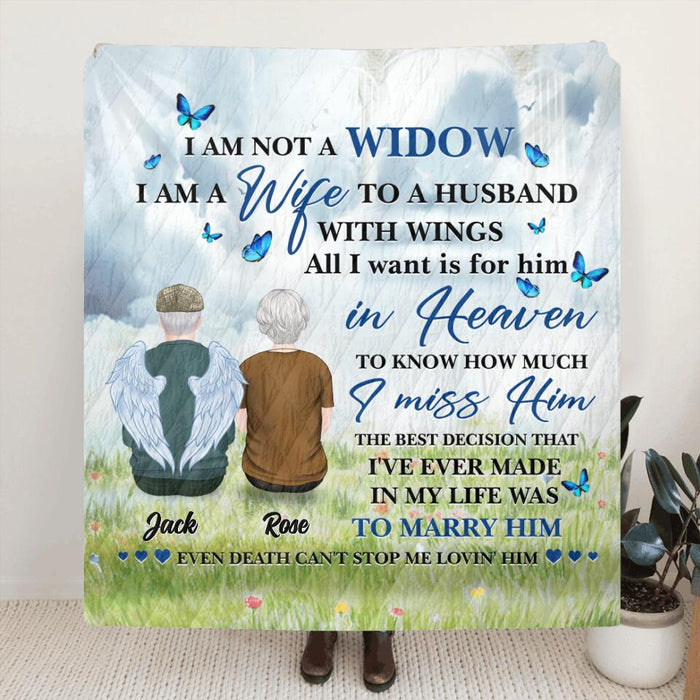 Personalized Couple Quilt/Fleece Blanket/Pillow Cover - Memorial Gift Idea For Couple - I Am A Wife To A Husband With Wings
