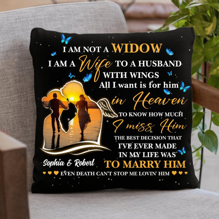 Personalized Couple Quilt/Fleece Blanket/Pillow Cover - Memorial Gift Idea For Couple - I Am A Wife To A Husband With Wings