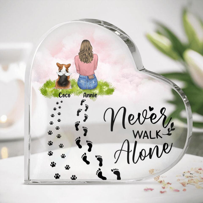 Personalized Dog Mom Acrylic Plaque - Memorial Gift Idea For Dog Lover with up to 3 Dogs - Never Walk Alone