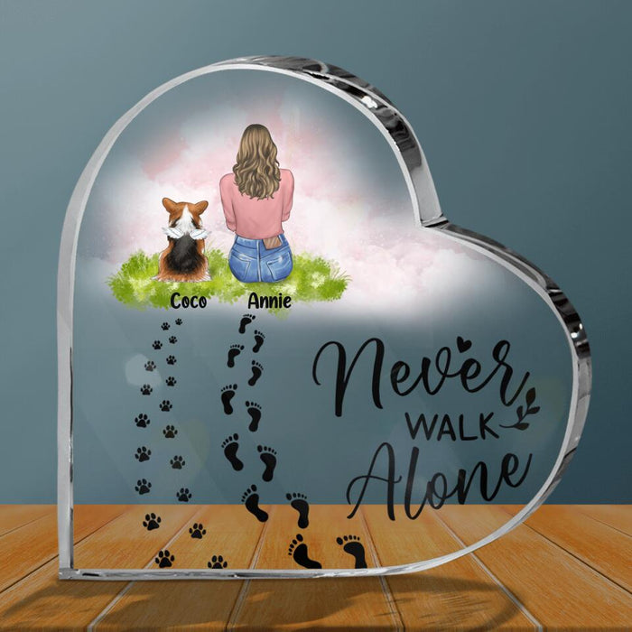 Personalized Dog Mom Acrylic Plaque - Memorial Gift Idea For Dog Lover with up to 3 Dogs - Never Walk Alone