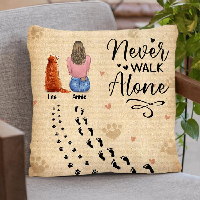 Personalized Dog Mom Pillow Cover - Memorial Gift Idea For Dog Lover with up to 3 Dogs - Never Walk Alone