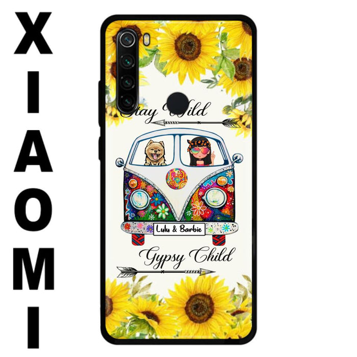 Personalized Hippie Girl Phone Case - Girl with up to 3 Pets - Phone case for iPhone, Samsung and Xiaomi