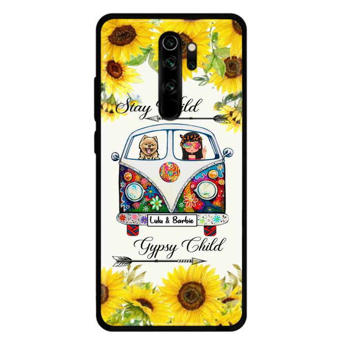 Personalized Hippie Girl Phone Case - Girl with up to 3 Pets - Phone case for iPhone, Samsung and Xiaomi