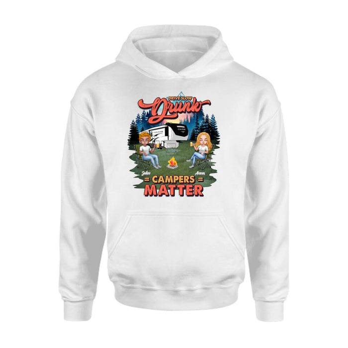 Personalized Camping Unisex/Hoodie/Sweatshirt - Gift For Camping Lovers with up to 4 People - What Happens At The Campground Get's Laughed About All Year Long