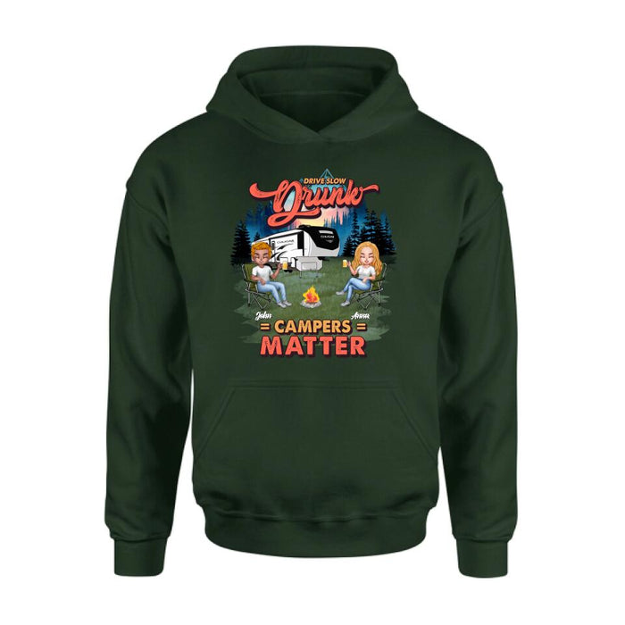 Personalized Camping Unisex/Hoodie/Sweatshirt - Gift For Camping Lovers with up to 4 People - What Happens At The Campground Get's Laughed About All Year Long