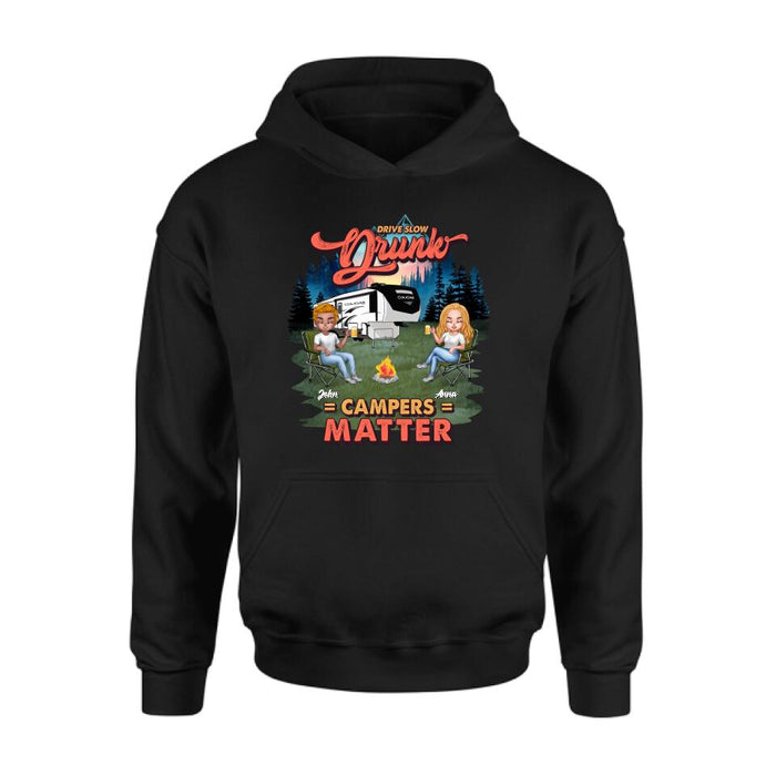 Personalized Camping Unisex/Hoodie/Sweatshirt - Gift For Camping Lovers with up to 4 People - What Happens At The Campground Get's Laughed About All Year Long
