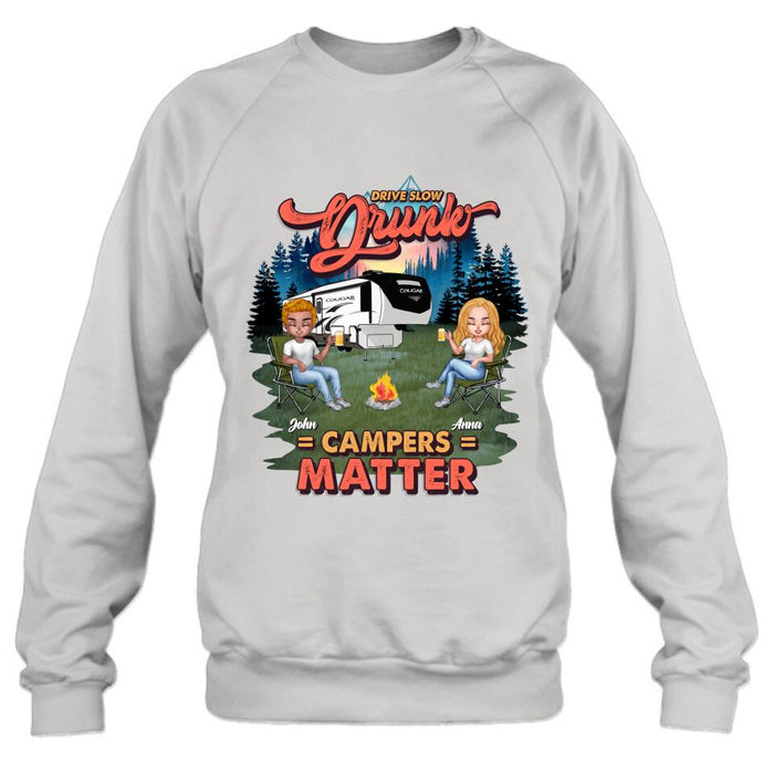Personalized Camping Unisex/Hoodie/Sweatshirt - Gift For Camping Lovers with up to 4 People - What Happens At The Campground Get's Laughed About All Year Long