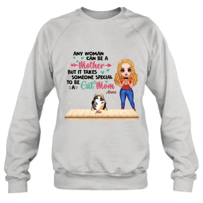 Personalized Cat Mom Chibi Shirt - Gift Idea For Mother's Day/Cat Lovers With Up to 6 Cats - Any Woman Can Be A Mother But It Takes Someone Special To Be A Cat Mom