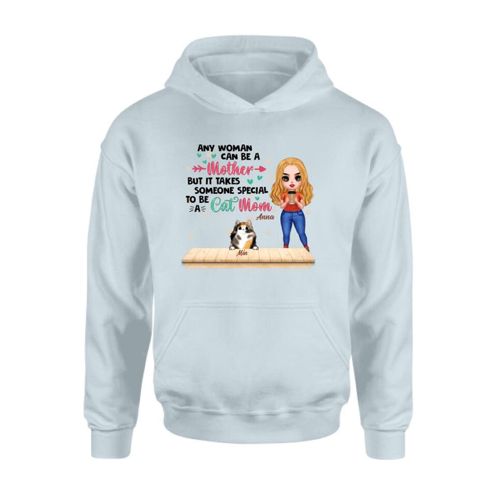 Personalized Cat Mom Chibi Shirt - Gift Idea For Mother's Day/Cat Lovers With Up to 6 Cats - Any Woman Can Be A Mother But It Takes Someone Special To Be A Cat Mom