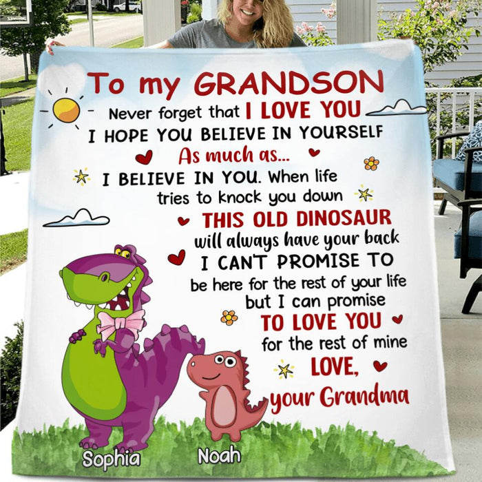 Personalized To My Grandson Dinosaur Pillow Cover/Fleece Blanket/Quilt - Gift Idea For Grandkid From Grandma - Never Forget That I Love You