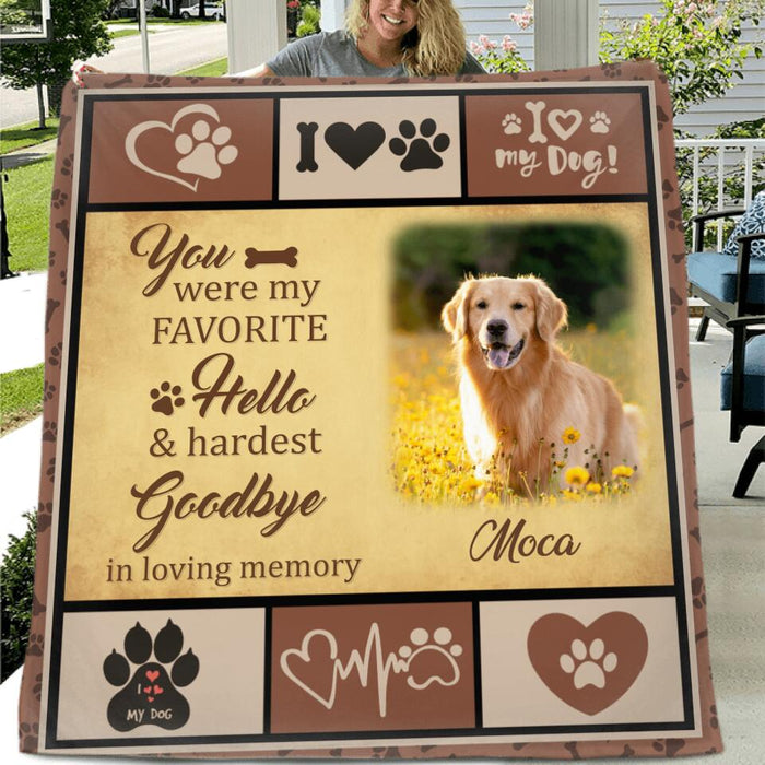 Personalized Photo Memorial Dog Quilt/Fleece Blanket - Memorial Gift For Dog Lovers - You Were My Favorite Hello & Hardest Goodbye In Loving Memory