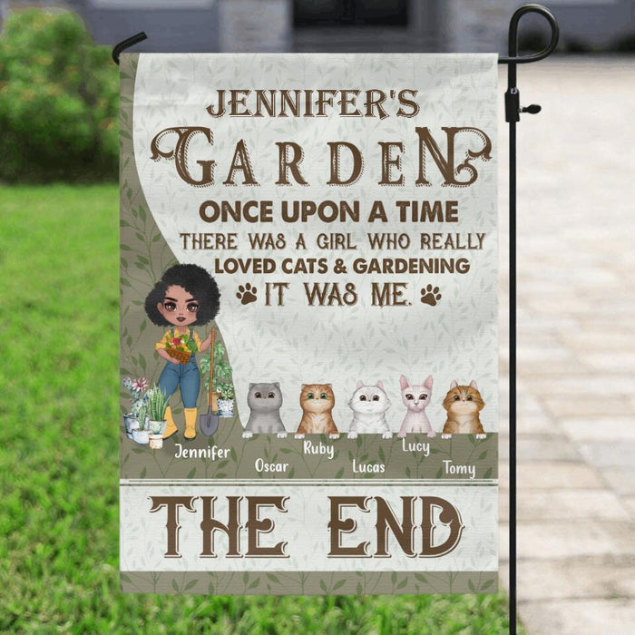 Personalized Pet Garden Flag Sign - Up to 5 Pets - Funny Gardening Gift For Dog/Cat Lover - Once Upon A Time There Was A Girl Who Really Loved Cats & Gardening