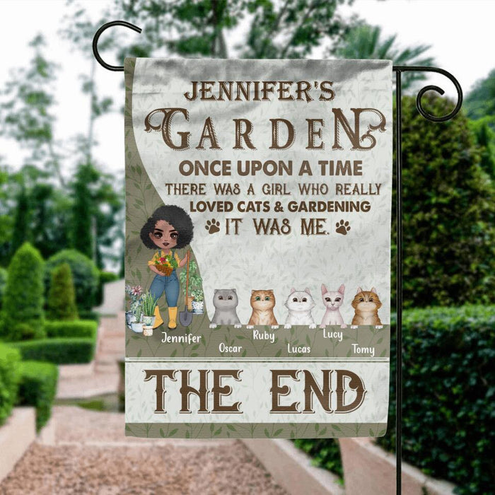 Personalized Pet Garden Flag Sign - Up to 5 Pets - Funny Gardening Gift For Dog/Cat Lover - Once Upon A Time There Was A Girl Who Really Loved Cats & Gardening