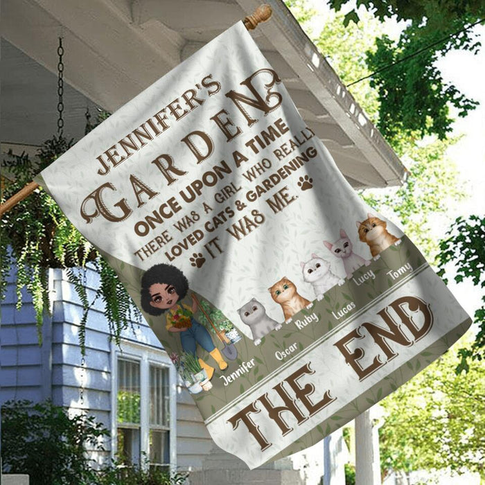Personalized Pet Garden Flag Sign - Up to 5 Pets - Funny Gardening Gift For Dog/Cat Lover - Once Upon A Time There Was A Girl Who Really Loved Cats & Gardening