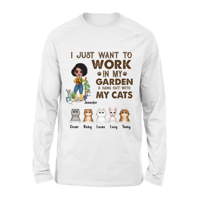 Personalized Pet Garden Shirt/Hoodie- Up to 5 Pets - Funny Gardening Gift For Dog/Cat Lover - I Just Want To Work In My Garden & Hang Out With My Cats
