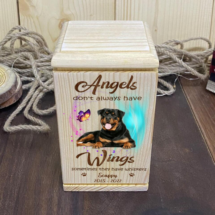 Personalized Photo Cremation Pet Urn - Memorial Gift Idea For Dog Owner - Angels Don't Always Have Wings, Sometimes They Have Whiskers