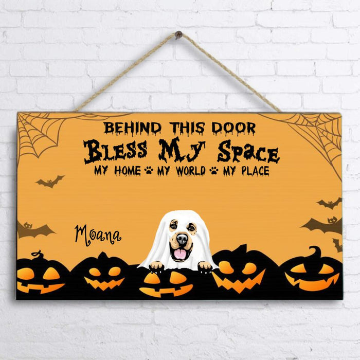 Personalized Halloween Dog Door Sign - Up to 5 Dogs - Best Gift For Dog Lover - Bless My Space