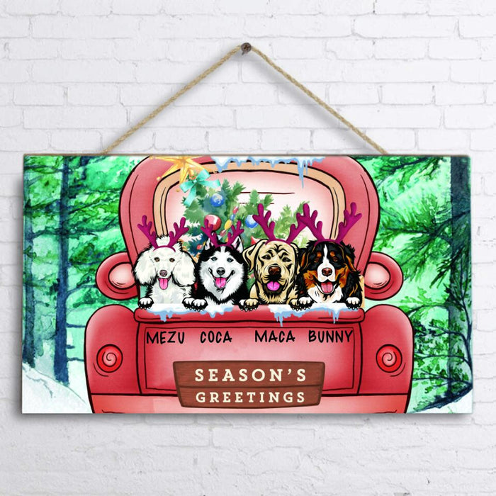 Personalized Christmas Truck With Dogs Doorsign - Up to 4 Dogs - Best Gift For Dog Lovers - Season's Greeting - G5COUE