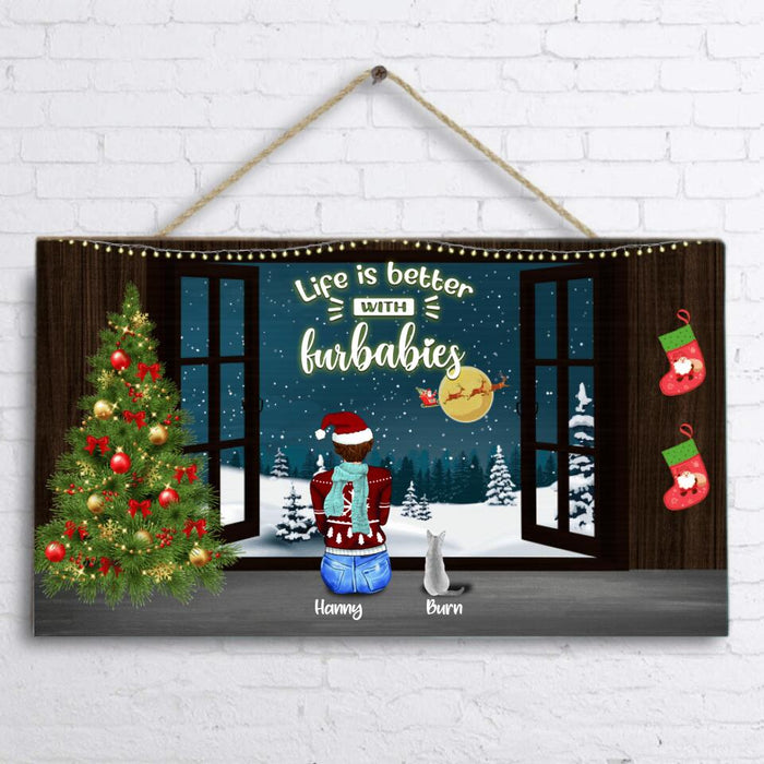 Personalized Christmas By Window Door Sign - Man/Woman/Couple With Up to 3 Kids - 4 Pets - Best Gift For Christmas - Happy First Christmas Together