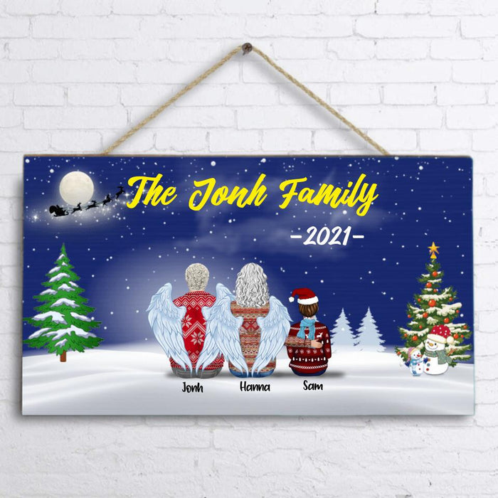 Personalized Christmas With Whole Family Rectangle Wall Art - Grandparents, Parents With Up to 4 Children And 4 Pets - Christmas Gift For The Whole Family
