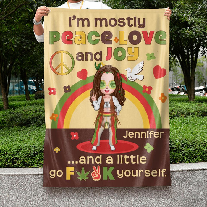 Personalized Chibi Girl Flag Sign - Gift Idea For Best Friend/Birthday - I'm Mostly Peace Love And Joy