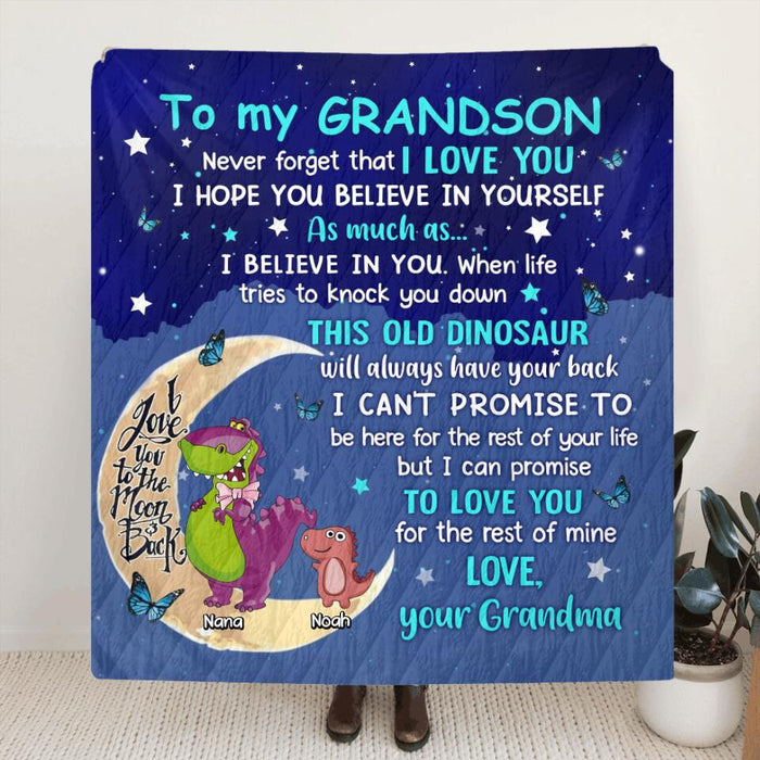 Personalized To My Grandson Dinosaur Fleece Throw Blanket/Quilt - Gift Idea For Grandson/Granddaughter - Never Forget That I Love You