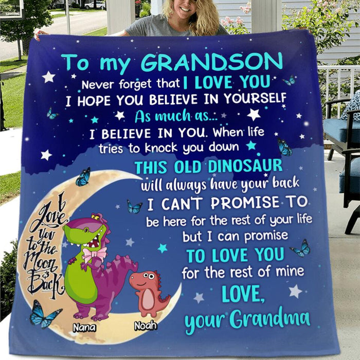 Personalized To My Grandson Dinosaur Fleece Throw Blanket/Quilt - Gift Idea For Grandson/Granddaughter - Never Forget That I Love You