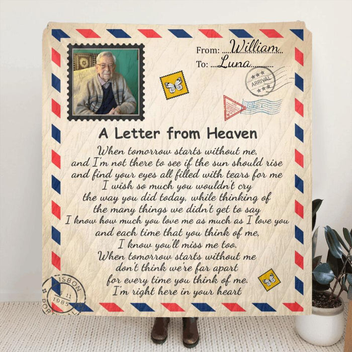 Custom Dad Photo Fleece Throw Blanket/Quilt - Memorial Gift Idea - A Letter From Heaven I'm Right Here In Your Heart