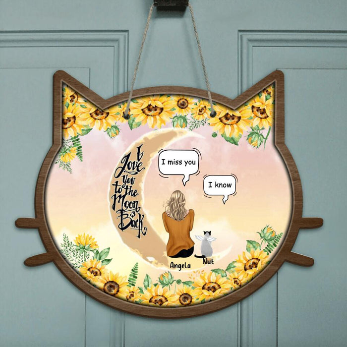 Personalized Memorial Cat Sun Flower Door Sign - Up to 6 Cats - Gift For Cat Lover - I Love You To The Moon And Back