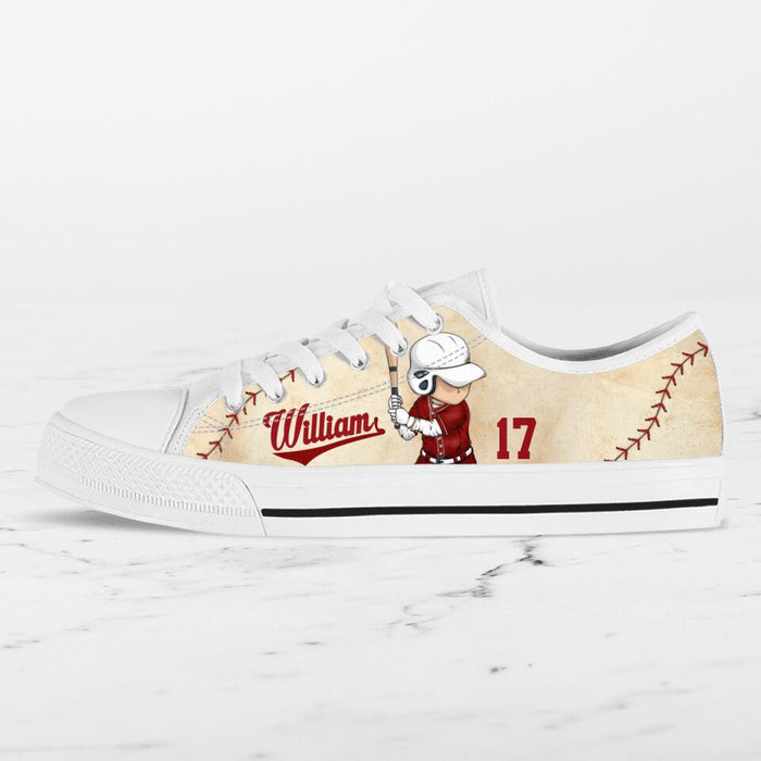 Personalized Baseball Low Top Sneakers - Gift Idea For Baseball Lover/Birthday Gift