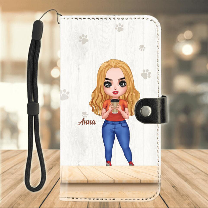 Personalized Cat Mom Chibi Flip Leather Purse - Gift Idea For Mother's Day/Cat Lovers With Up to 6 Cats - Any Woman Can Be A Mother But It Takes Someone Special To Be A Cat Mom