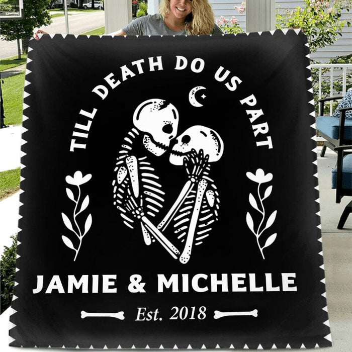Personalized Skull Couple Quilt/Fleece Blanket/Pillow Cover - Gift Idea For Couple - Till Death Do Us Part