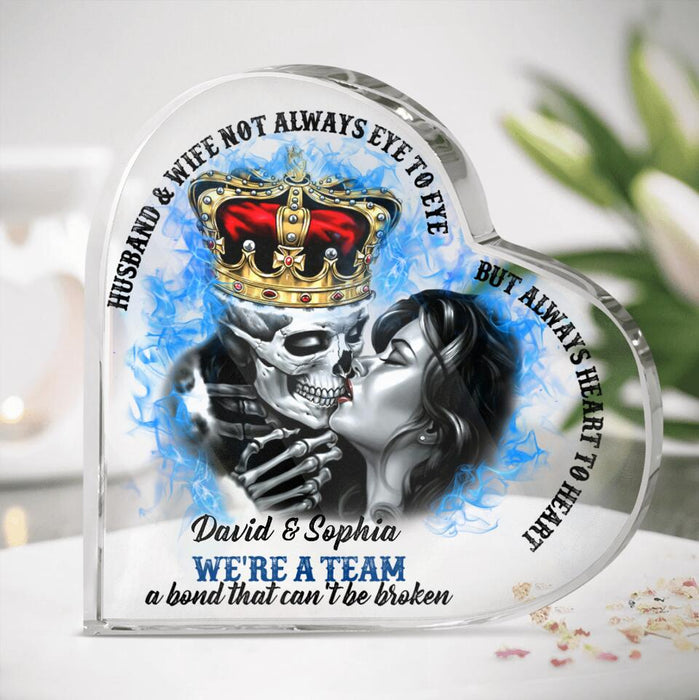 Personalized Skull Couple Acrylic Plaque - Gift Idea For Couple - Husband & Wife Not Always Eye To Eye But Always Heart To Heart
