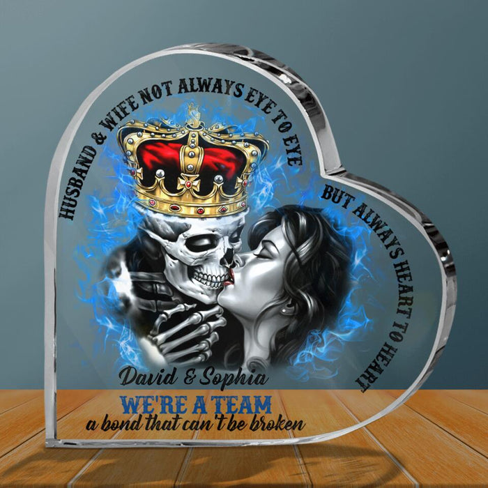 Personalized Skull Couple Acrylic Plaque - Gift Idea For Couple - Husband & Wife Not Always Eye To Eye But Always Heart To Heart