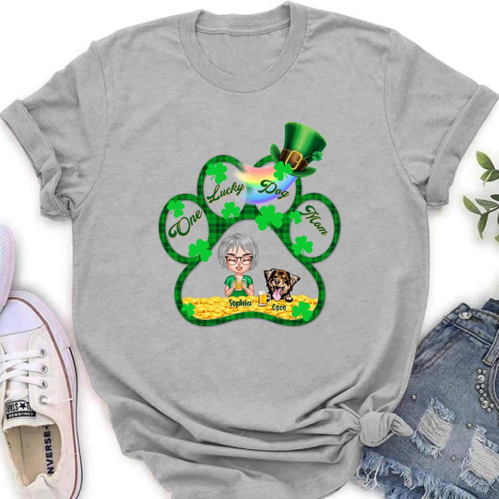 Personalized Dog Mom Shirt - Up to 4 Dogs - Gift Idea For St Patrick's Day - One Lucky Dog Mom