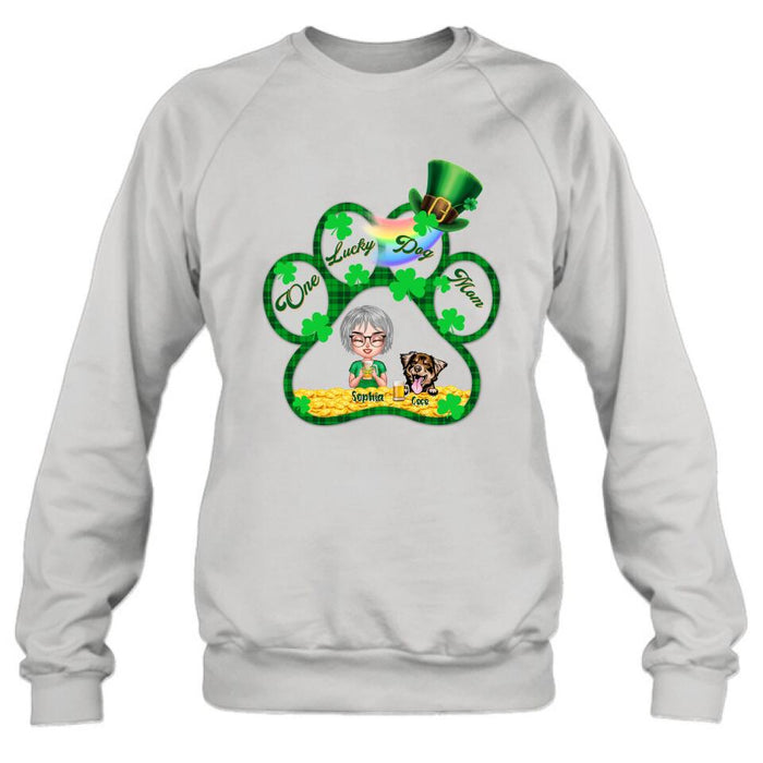 Personalized Dog Mom Shirt - Up to 4 Dogs - Gift Idea For St Patrick's Day - One Lucky Dog Mom